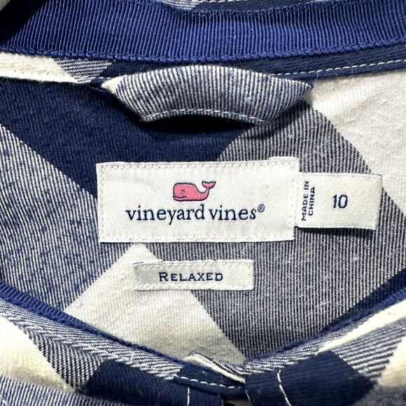 Vineyard Vines Chilmark Button Top Women 10 Blue Buffalo Plaid Relaxed Flannel - Picture 11 of 15